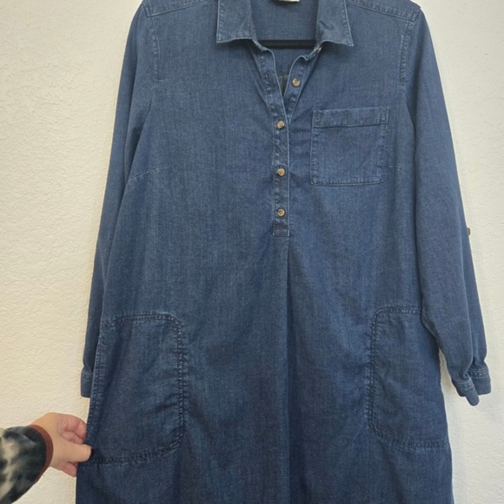 J Jill M Denim Dress Long Sleeve Button Front Casual Shirt Dress Pockets - Picture 3 of 6
